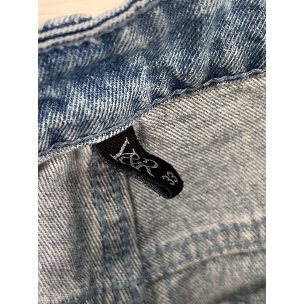 Young &‎ Reckless 33 Distressed Patch Jeans LA Streetwear Ankle Zip Y2K - Picture 8 of 9